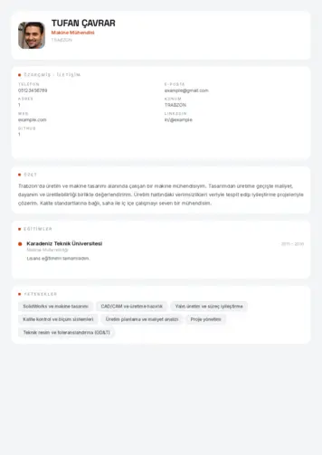 Makine Mühendisi Cv Örnekleri cv indir
